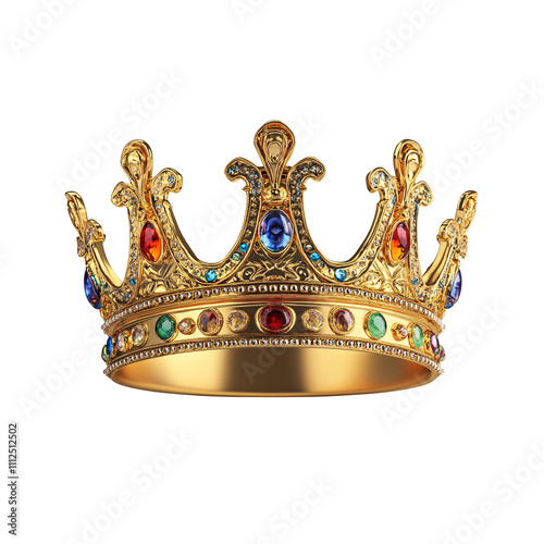 Golden Crown Isolated on White Background - Transparent PNG for Royalty and Luxury Design