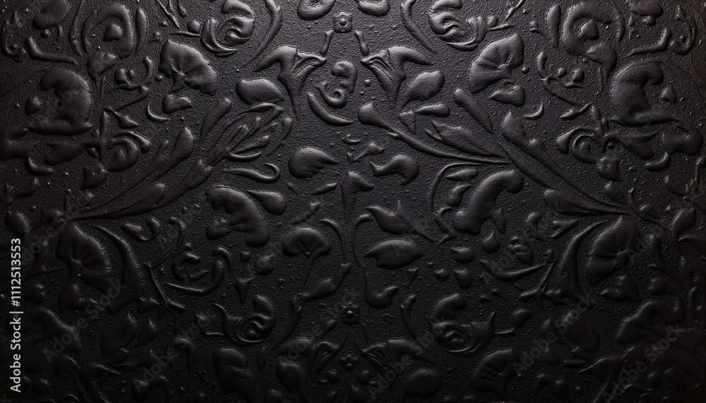 Elegant embossed floral texture, intricate design, decorative black pattern, copy space Elegant embossed floral texture, intricate design, decorative black pattern, copy space
