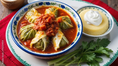 Traditional Cabbage Rolls in Tomato Sauce with Creamy Polenta