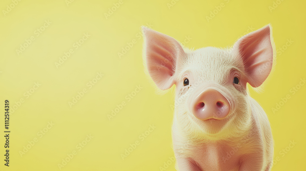Cute piglet with expressive eyes against a vibrant yellow background, showcasing innocence and playfulness in farm animal photography Cute piglet with expressive eyes against a vibrant yellow background, showcasing innocence and playfulness in farm animal photography