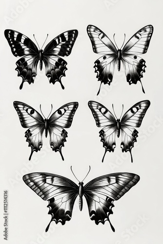 Wallpaper Mural A set of four black and white butterflies on a neutral background, great for use in educational or scientific illustrations Torontodigital.ca