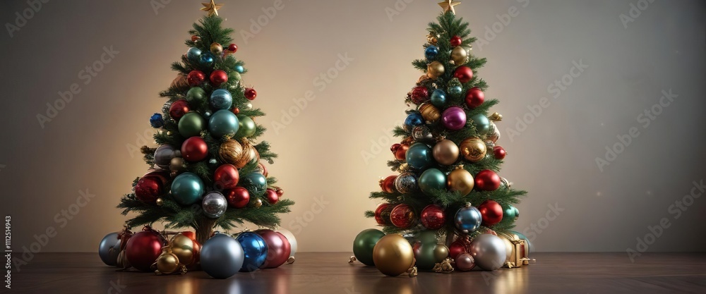 Fototapeta premium Christmas tree with multiple levels of shiny sphere decorations, layered light, sparkling accents, tiered festive