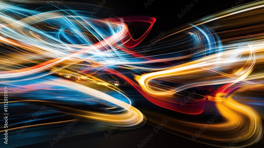 Swirling lines of light representing the movement of vehicles, with abstract shapes morphing and changing, Swirling lines of light representing the movement of vehicles, with abstract shapes morphing and changing,