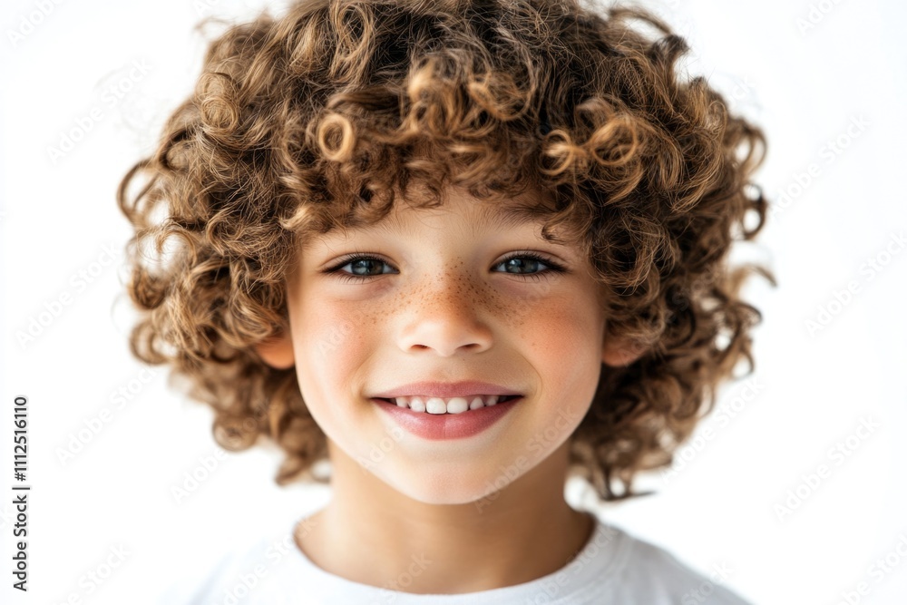 A happy and smiling young boy with curly hair, suitable for various uses including family, childhood, and innocence A happy and smiling young boy with curly hair, suitable for various uses including family, childhood, and innocence