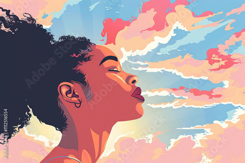 Artistic Minimalist Illustration of a Young Woman in Profile with Smooth Lines and Vibrant Gradient Colors