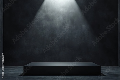 Empty dark stage with spotlight, dramatic presentation concept.