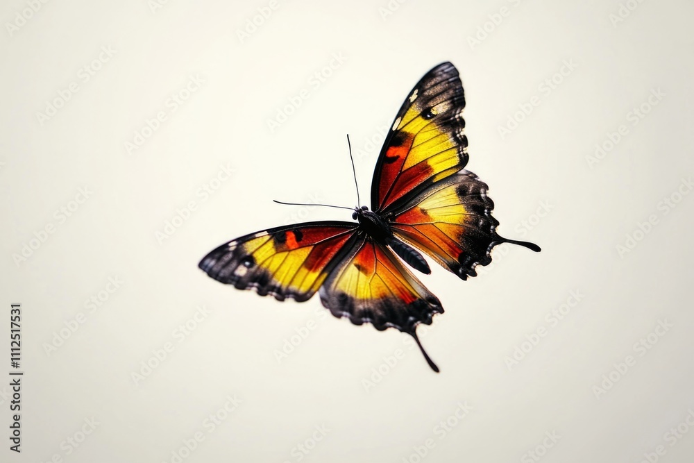 Obraz premium A butterfly soaring through the air with its colorful wings spread wide