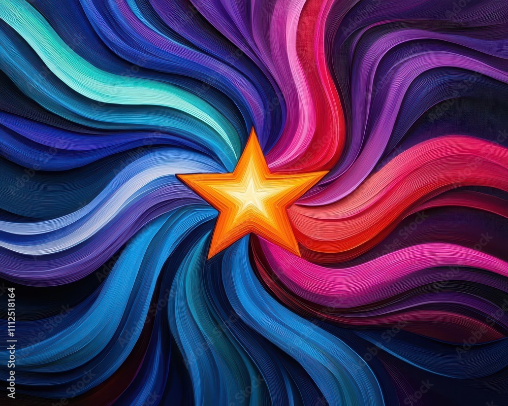 Obraz premium A glowing Christmas star at the center of a vortex of swirling, vibrant acrylic colors