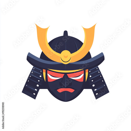 Flat icon of a samurai helmet isolated on a white clean background.  photo