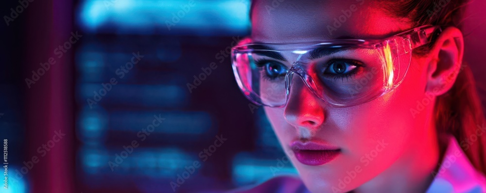 Scientist using a laser device in a futuristic laboratory, innovation and technology focus Scientist using a laser device in a futuristic laboratory, innovation and technology focus