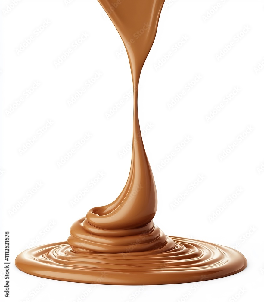 Chocolate Cream Pouring with Melting Chocolate Ripples on White Background
