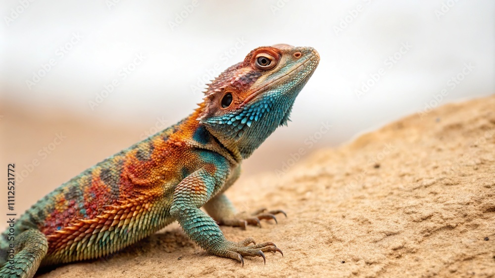 Colorful reptile sits in isolation with vibrant scales and patterns, photo, scale, lizard Colorful reptile sits in isolation with vibrant scales and patterns, photo, scale, lizard