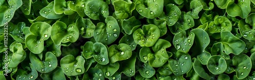 Fresh Green Kale Leaves with Water Droplets Seamless Background