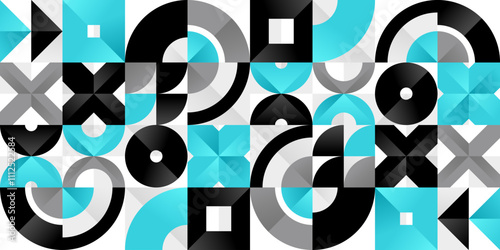 Seamless vector abstract background in blue color, geometric seamless pattern, tiling endless wallpaper with geometrical shapes structure.
