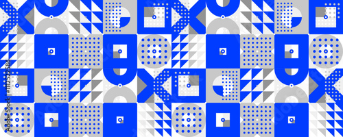 Seamless vector abstract background in blue color, geometric seamless pattern, tiling endless wallpaper with geometrical shapes structure.