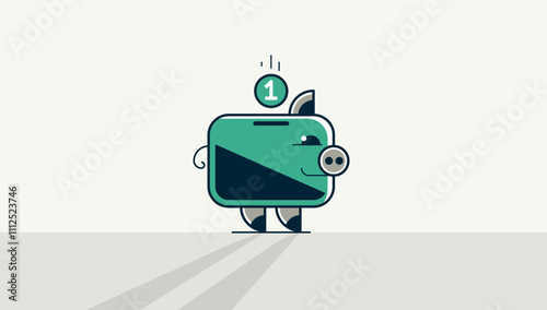Piggy bank concept poster, piggybank with coin vector icon style illustration, cute pig flat style.