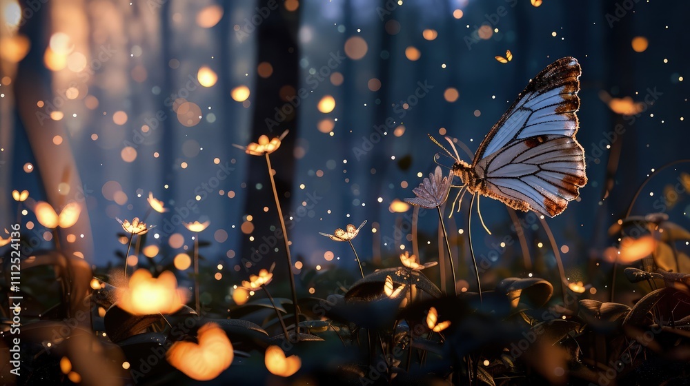 Obraz premium A delicate butterfly with vibrant orange and black wings flutters gracefully against a soft blue background.