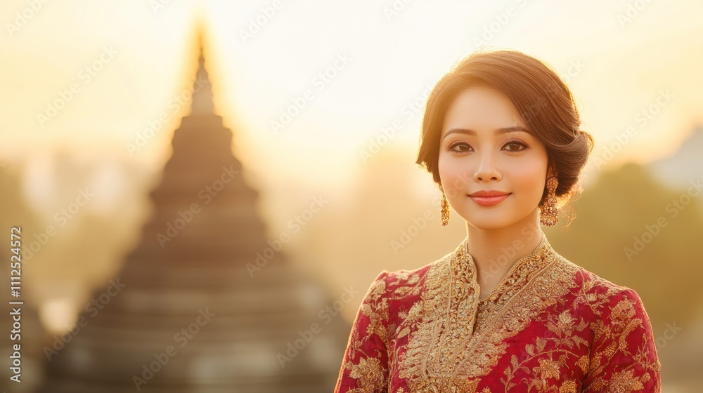 Beautiful woman in red traditional dress and jewelry Beautiful woman in red traditional dress and jewelry