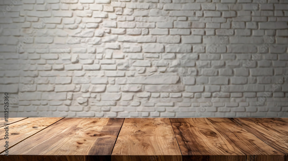 Fototapeta premium Real wood table top texture on white wall vintage background. For create product display or key visual layout