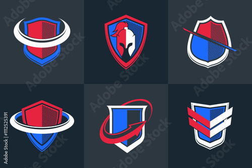Free Download Classic shields shapes set with different additional elements vector symbols set, defense and safety icons, ammo emblems collection. - GFXLoad
