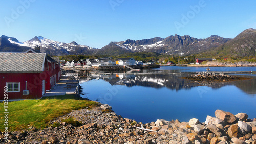 Norway fishing village in sea fjord