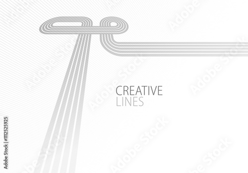 Lines in perspective vector abstract background in light grey and white monochrome, 3D dimensional stripes with smooth gradient and wavy motion.