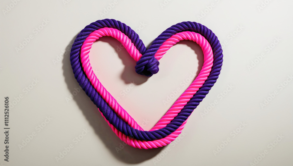 Heart-Shaped Pink and Purple Rope on White Background Heart-Shaped Pink and Purple Rope on White Background