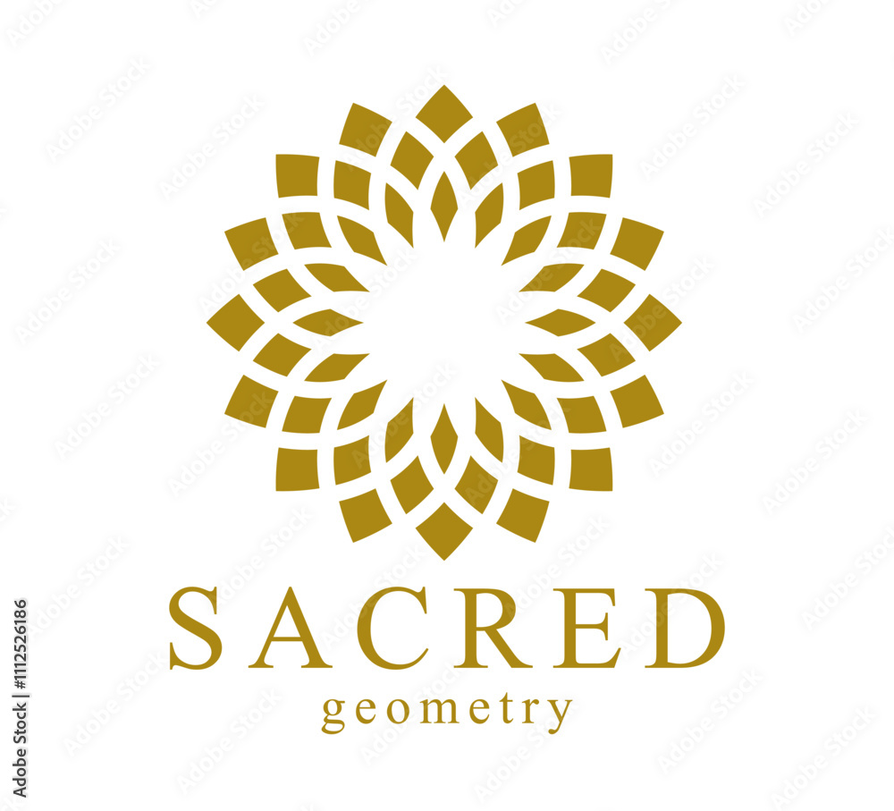 Fototapeta premium Flower of Life esoteric sacred geometry ancient symbol isolated on white background, best for boutique or hotel or spa or beauty salon logo or emblem.