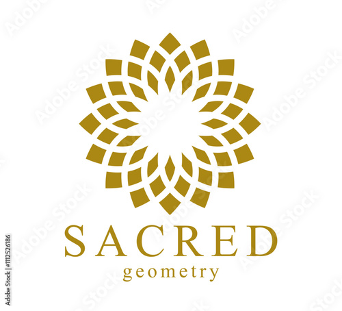 Flower of Life esoteric sacred geometry ancient symbol isolated on white background, best for boutique or hotel or spa or beauty salon logo or emblem.