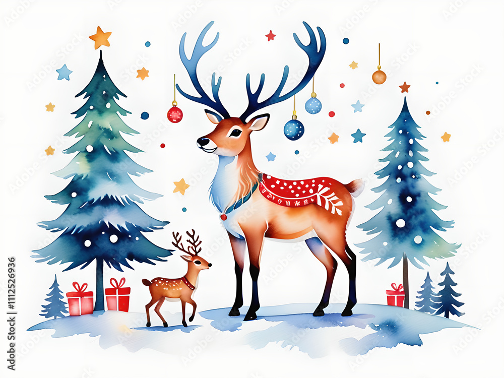 Nordic Reindeer Christmas Tree: A Magical Wonderland of Cozy Lighting and Whimsical Watercolor Illustrations Nordic Reindeer Christmas Tree: A Magical Wonderland of Cozy Lighting and Whimsical Watercolor Illustrations