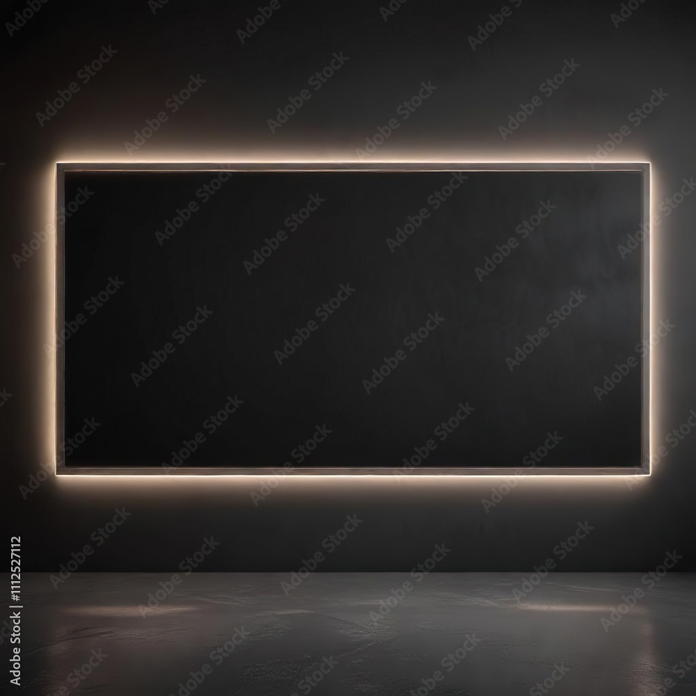 Flat black canvas with a glowing strip of LED lights, abstract, led lights Flat black canvas with a glowing strip of LED lights, abstract, led lights