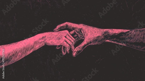 The Pink Touch: A Mesmerizing Engraving of Two Hands Reaching photo