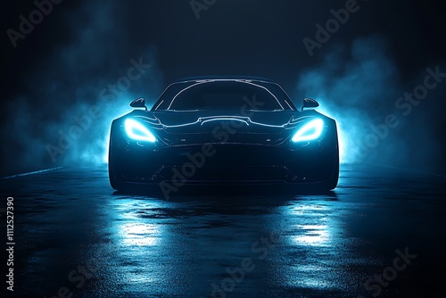 Front of a sports car with your space, Lighting EV Car
