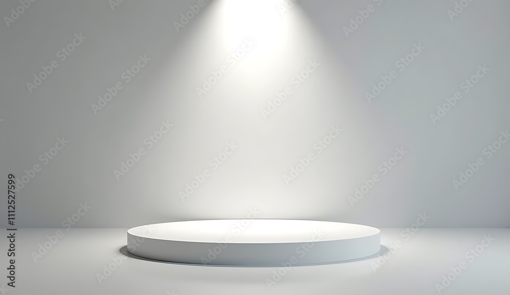 A blue podium under four ceiling spotlights, isolated on a white background. Clean layout for product display, copy space, exhibition. A blue podium under four ceiling spotlights, isolated on a white background. Clean layout for product display, copy space, exhibition.