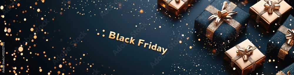 Fototapeta premium Elegant black friday sale banner with glowing bokeh and gift boxes