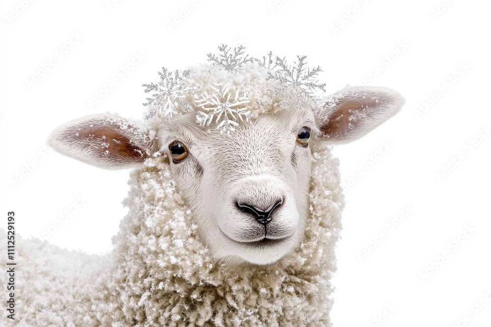 Obraz premium Adorable Sheep with Glittering Snowflakes for a Festive Christmas Theme Perfect for Seasonal Celebrations and Holiday Decor