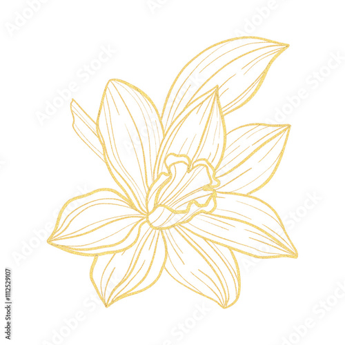 A gold flower with a white center