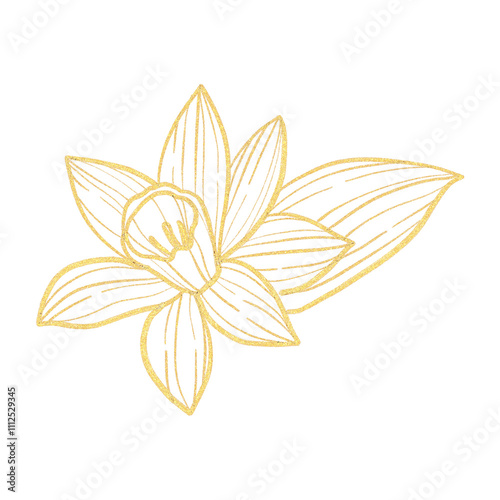 A flower with a gold leaf