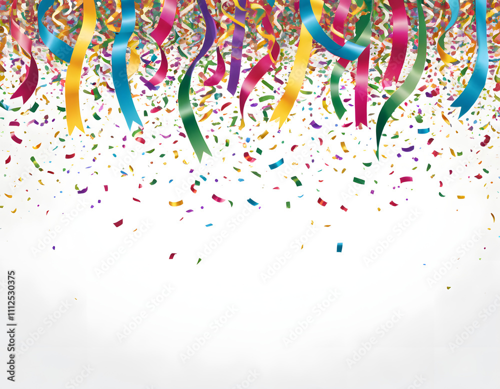 Fototapeta premium Colorful ribbons and confetti shower