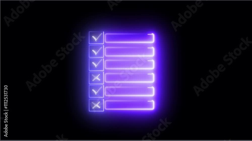 Neon checklist icon. Confirm icon animation. abstract symbol Check mark icon , cross icon animation Positive and negative element on transparent background.