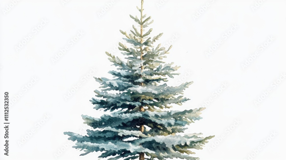 A serene wintery scene with a tall pine tree standing out against the snowy background, great for winter or holiday themed designs A serene wintery scene with a tall pine tree standing out against the snowy background, great for winter or holiday themed designs