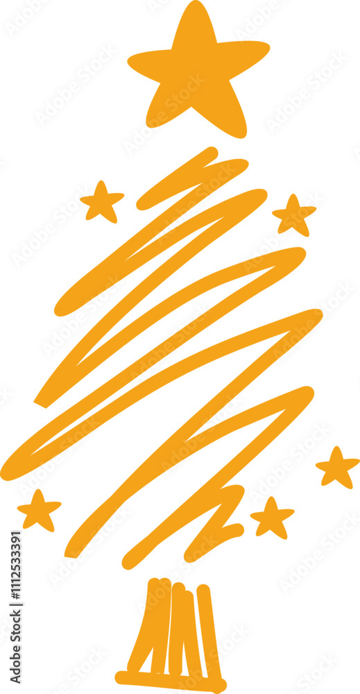 Hand Drawn Golden Christmas Tree Hand Drawn Golden Christmas Tree