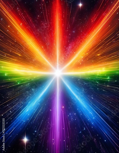 Star exploding in Yellow orange red green blue and purple lgbt colours in an abstyract style photo