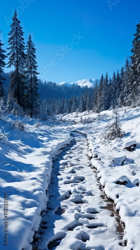 winter landscape with snow HD 8K wallpaper Stock Photographic Image