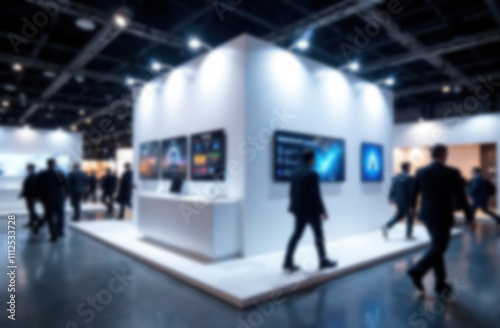 Modern tradeshow booth with interactive screens and samples