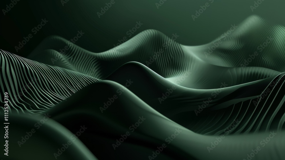 Smooth green waves creating an abstract landscape with lines and shapes, ideal for backgrounds and design projects Smooth green waves creating an abstract landscape with lines and shapes, ideal for backgrounds and design projects
