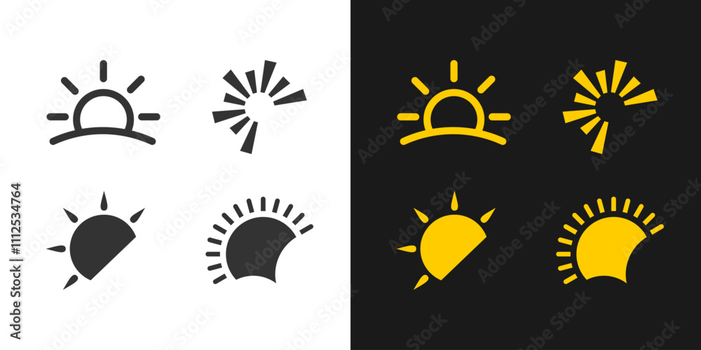 Obraz premium Sun icon logo set vector. Sunrise sunshine light background design