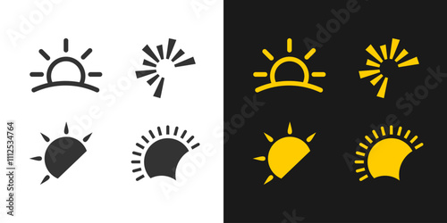 Sun icon logo set vector. Sunrise sunshine light background design