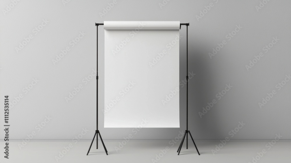 White rollup stand mockup in a clean professional environment White rollup stand mockup in a clean professional environment