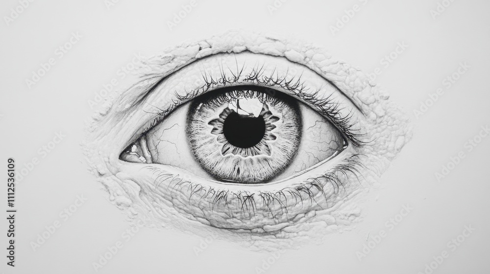 Fototapeta premium Close-up of a single human eyeball, intricate textures on iris and cornea, stark white background